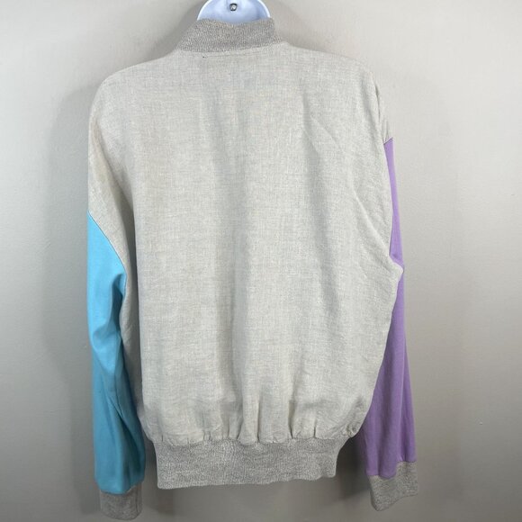 Vintage IB Diffusion Linen Bomber Jacket Large Zip 90s Cruise Vacation Hong Kong - Picture 2 of 12